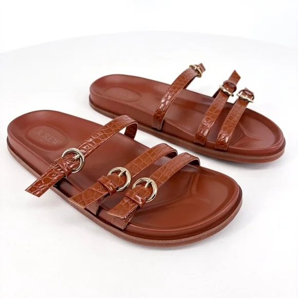J.CREW 3-Strap Brown Faux Crocodile Slide Sandals 8 - Picture 5 of 12